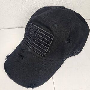 Kbethos Vintage Distressed American Flag Ball Cap - Black (Adjustable) One Size